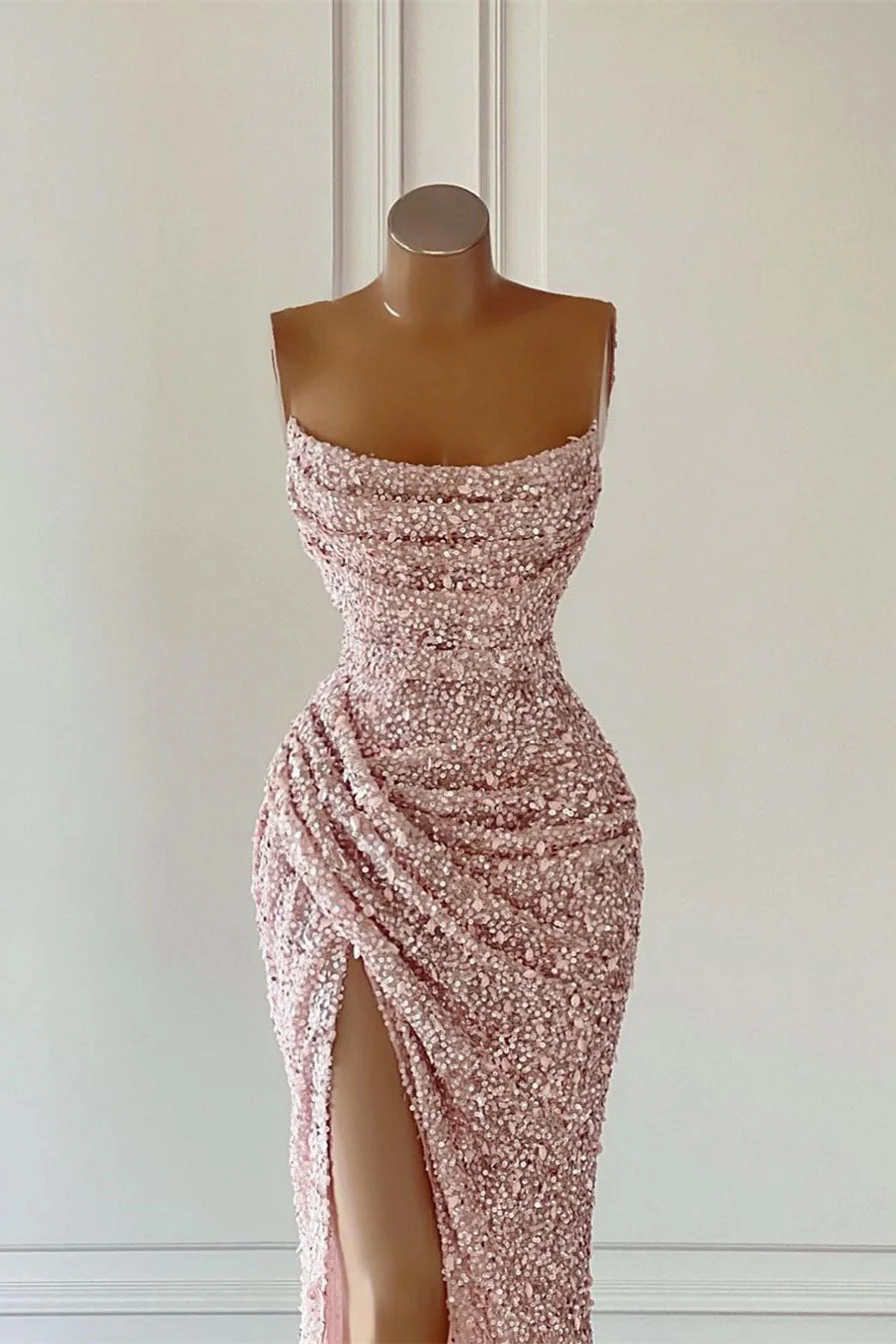 New Arrival Pink Sequins Sleeveless Evening Dresses With Split - Image 2