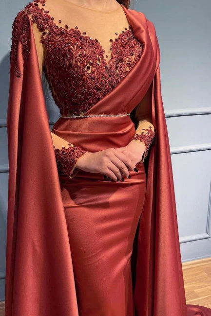 Amazing Red Mermaid Prom Dress V-Neck Long On Sale - Image 2