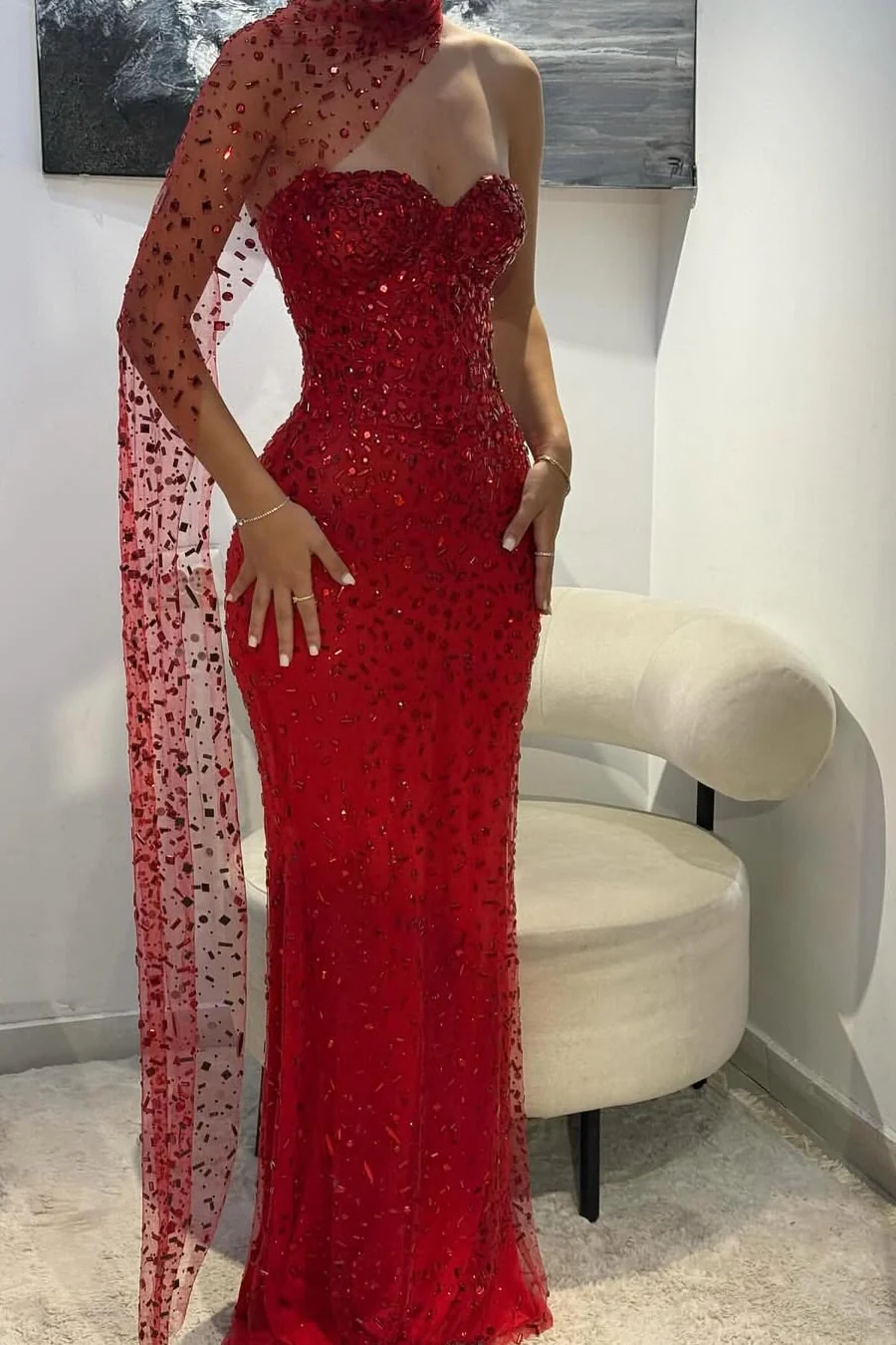 Gorgeous Red Sweetheart Mermaid Prom Dresses Sleeveless Strapless With Gem - Image 3