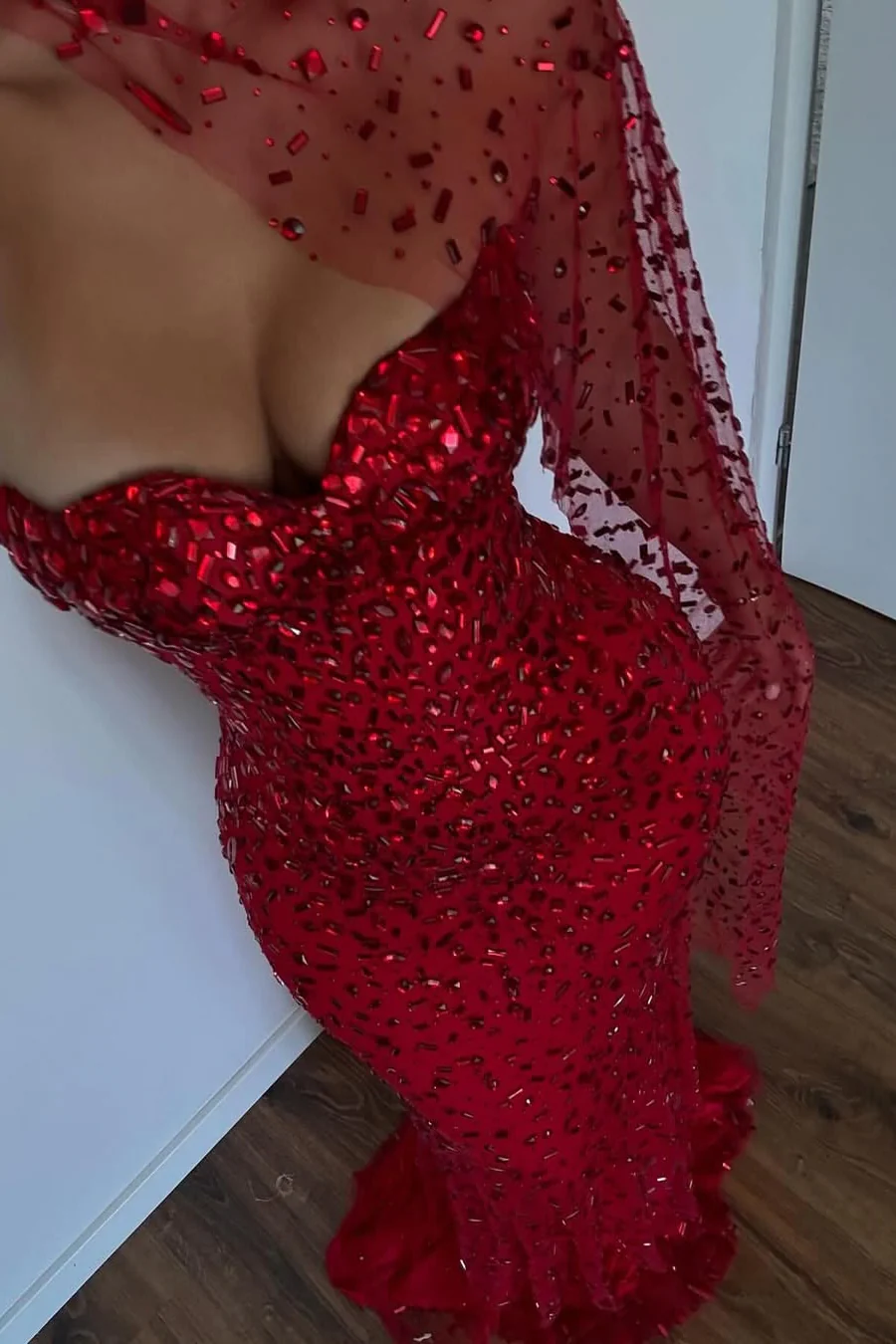 Gorgeous Red Sweetheart Mermaid Prom Dresses Sleeveless Strapless With Gem - Image 6