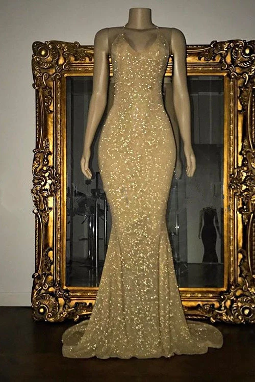 Gorgeous Sequined Mermaid Spaghetti-strap Long Sleevesless Prom Party Gowns - Image 2