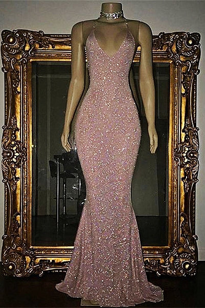 Gorgeous Sequined Mermaid Spaghetti-strap Long Sleevesless Prom Party Gowns - Image 3