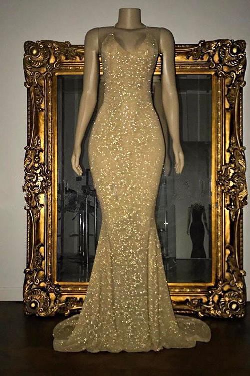 Gorgeous Sequined Mermaid Spaghetti-strap Long Sleevesless Prom Party Gowns - Image 4