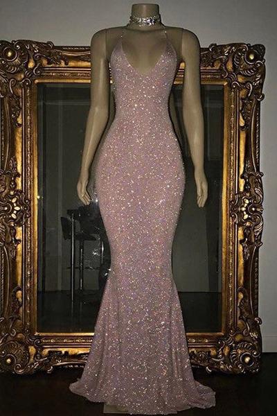 Gorgeous Sequined Mermaid Spaghetti-strap Long Sleevesless Prom Party Gowns - Image 5