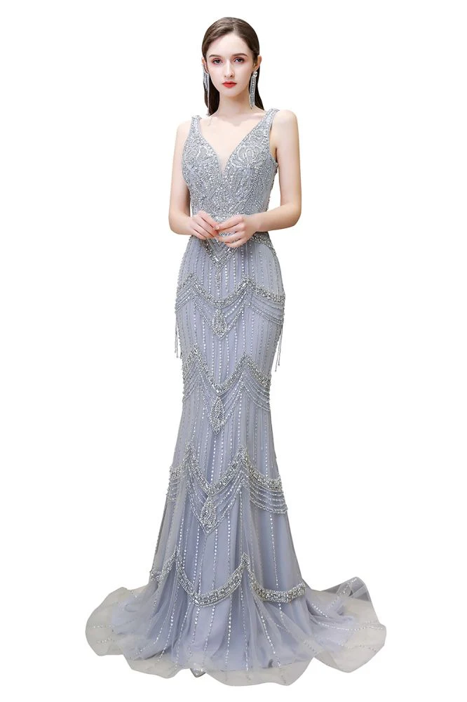 Gorgeous Silver Feather Cape Mermaid Sparkle Prom Party Gowns - Image 11