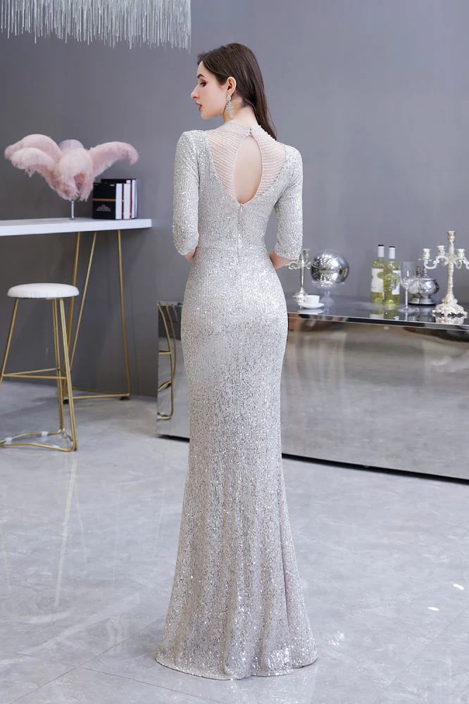 Gorgeous Silver Long Sleevess Long Prom Party Gowns - Image 2