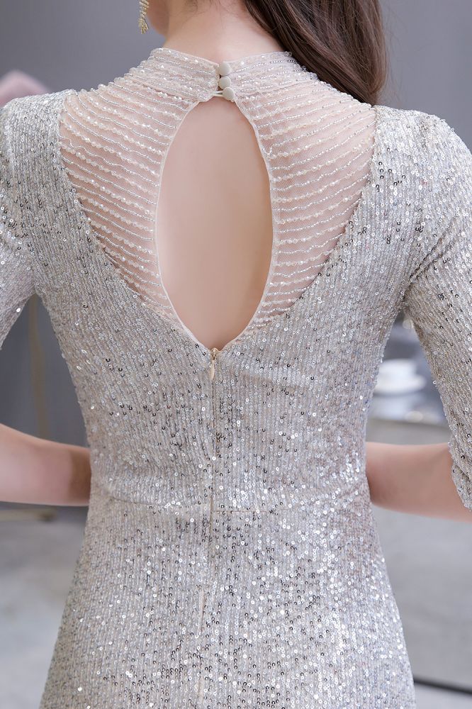 Gorgeous Silver Long Sleevess Long Prom Party Gowns - Image 7
