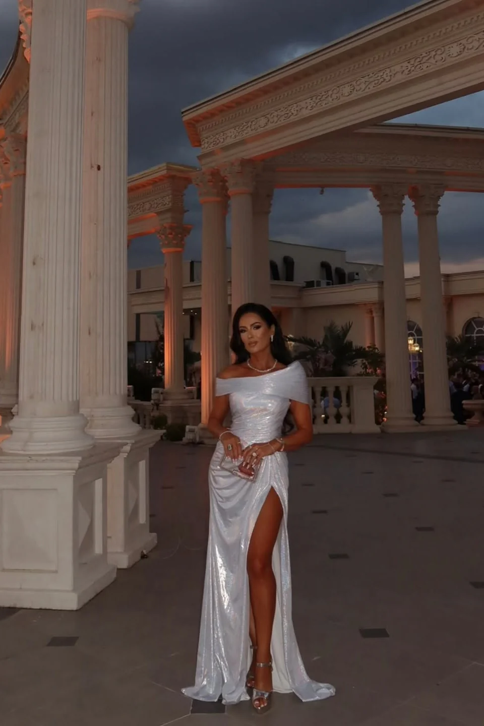 Gorgeous Silver Portrait Sleeveless Sequins Prom Dresses High Split Long On Sale - Image 2