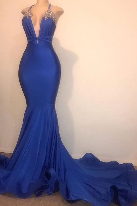 Gorgeous Spaghetti Straps Beads Appliques Prom Dresses Elegant Alluring Chic V-neck Fit and Flare Evening Gowns - Image 2