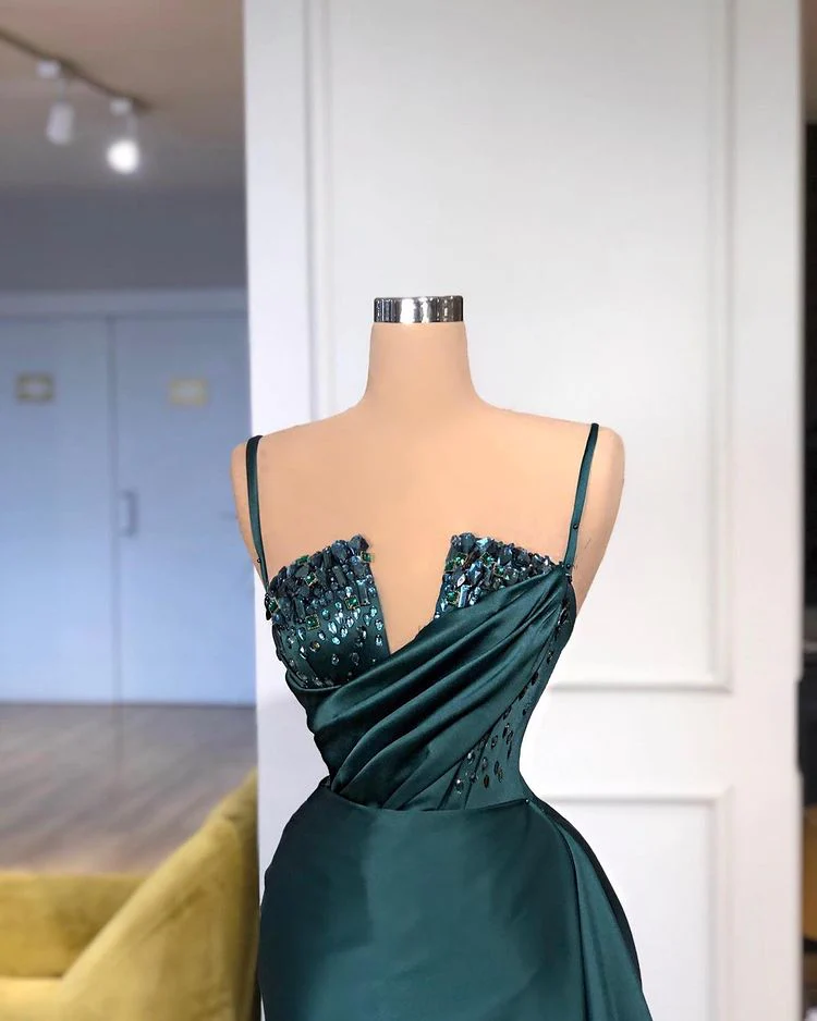 Gorgeous Spaghetti-Straps Crystal Mermaid Evening Dress With Detachable Train - Image 2