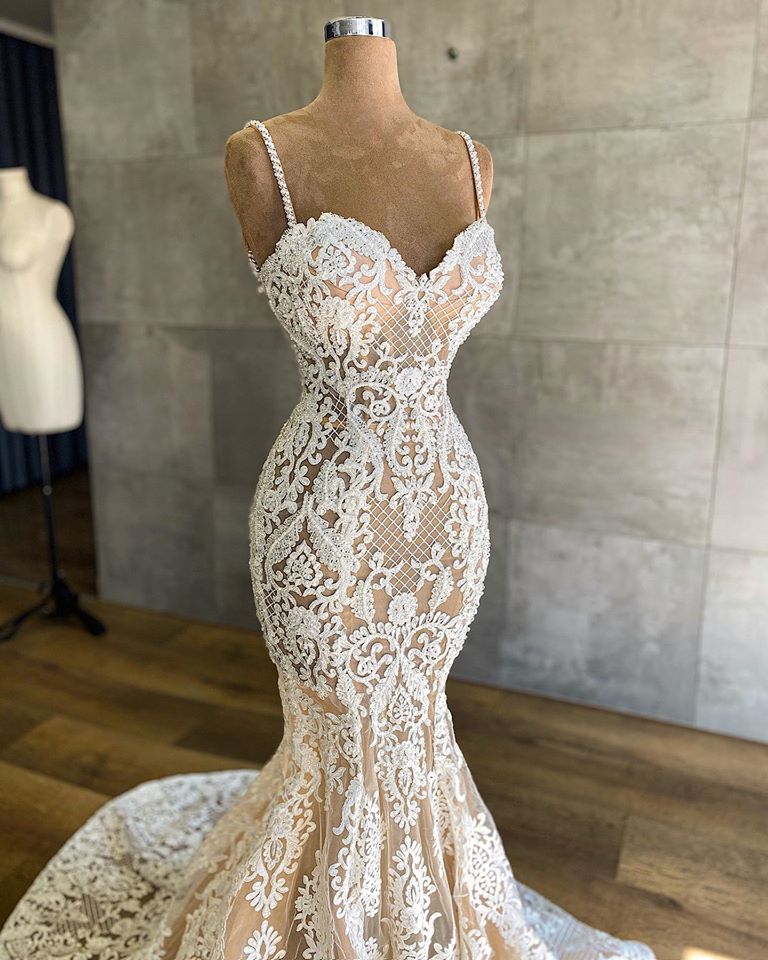 Gorgeous Spaghetti-Straps Mermaid Wedding Dress Lace Sleeveless - Image 2