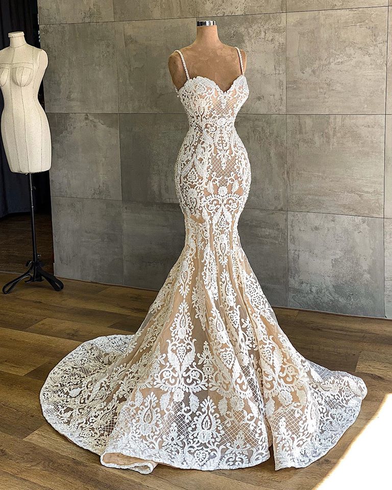 Gorgeous Spaghetti-Straps Mermaid Wedding Dress Lace Sleeveless - Image 3