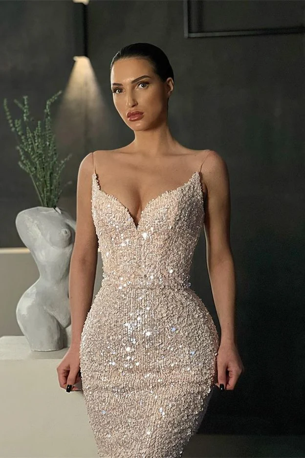 Gorgeous Spaghetti-Straps Sequins Prom Dress Mermaid Sleeveless - Image 2