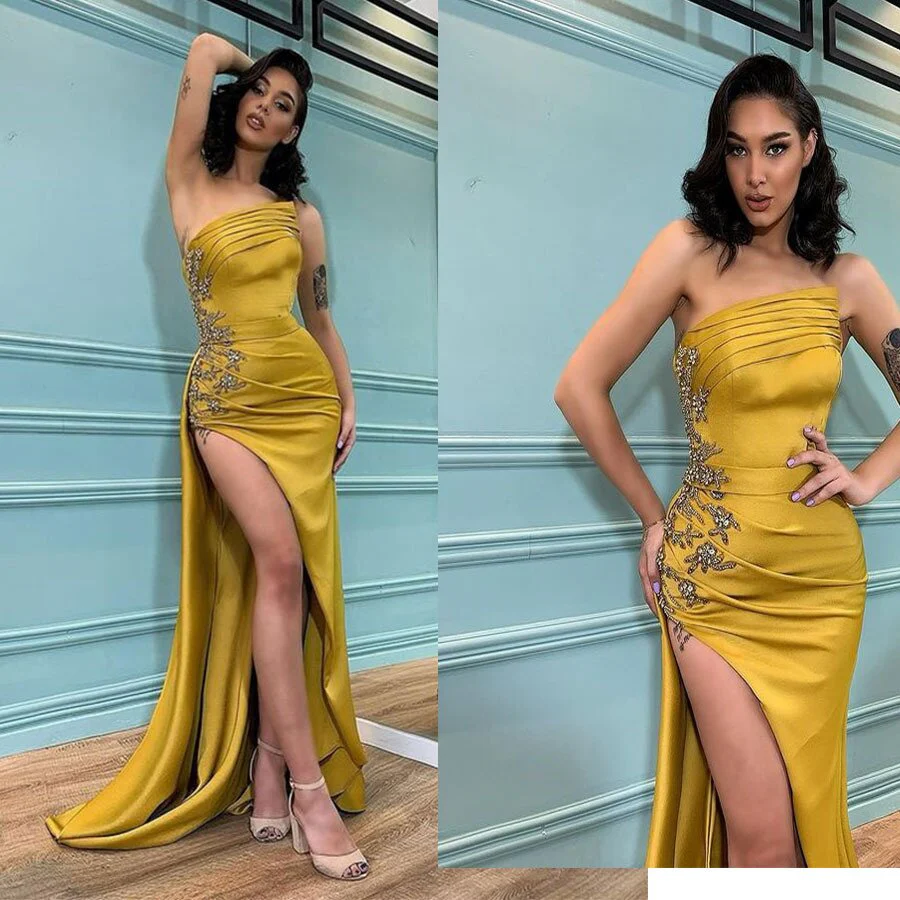 Gorgeous Starpless Mermaid Evening Dress Appliques With Slit - Image 3