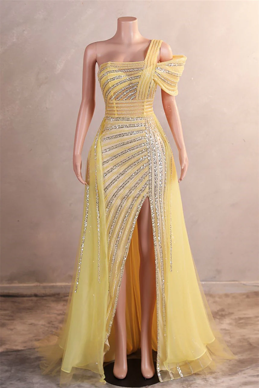 Gorgeous One shoulder Dusty Sage Prom Dress Slit Long With Sequins Beads - Image 10