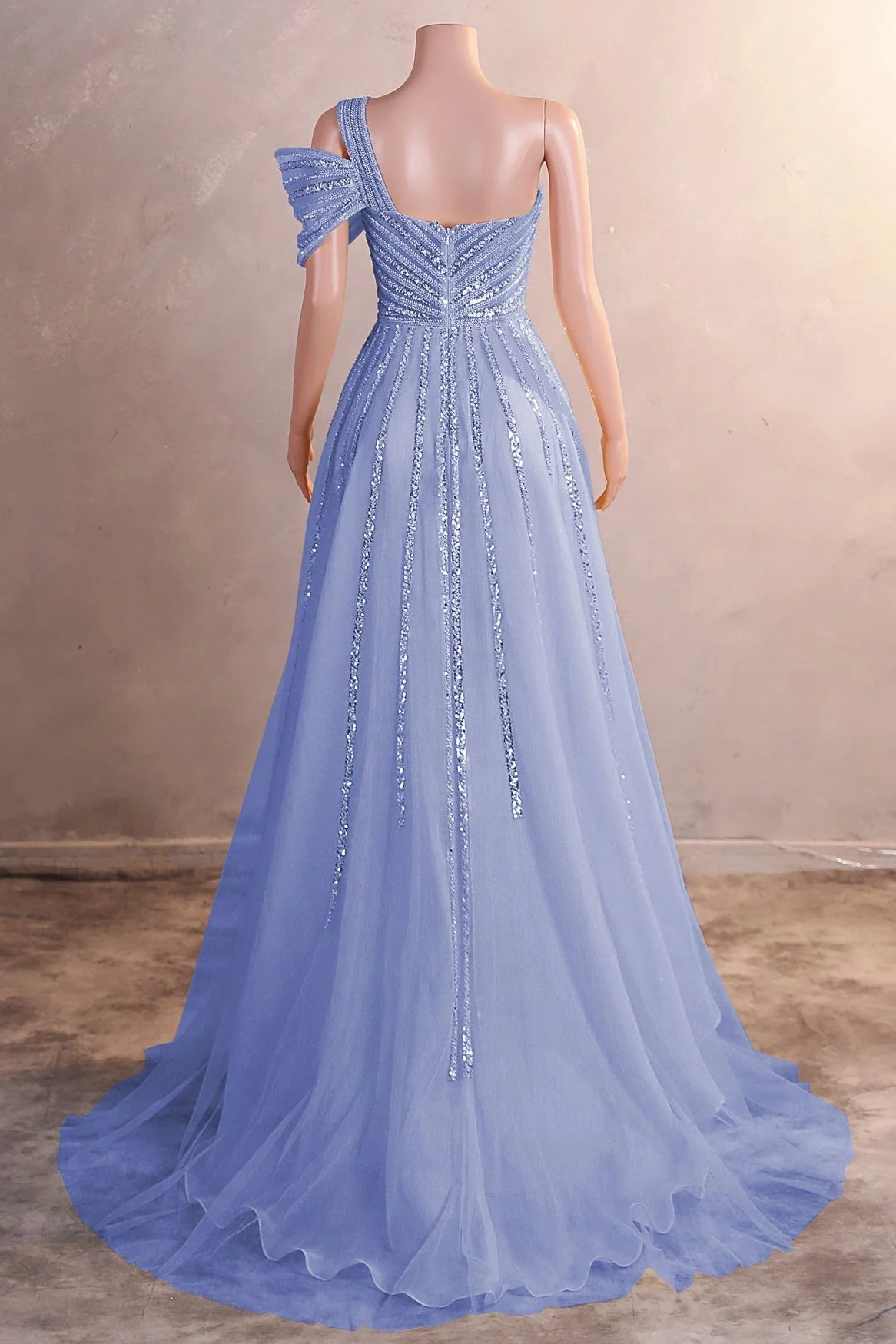 Gorgeous One shoulder Dusty Sage Prom Dress Slit Long With Sequins Beads - Image 11