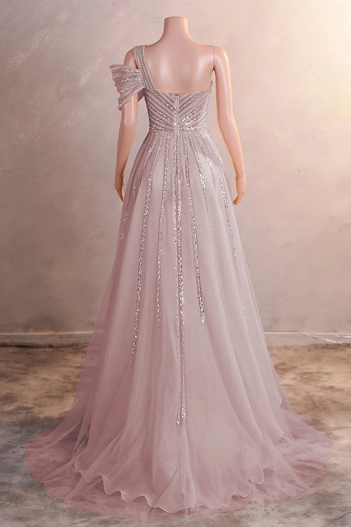 Gorgeous One shoulder Dusty Sage Prom Dress Slit Long With Sequins Beads - Image 12
