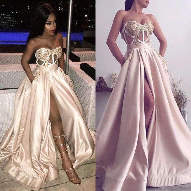 Gorgeous Sweetheart Long Prom Dress Slit Evening Gowns Appliques - Image 3