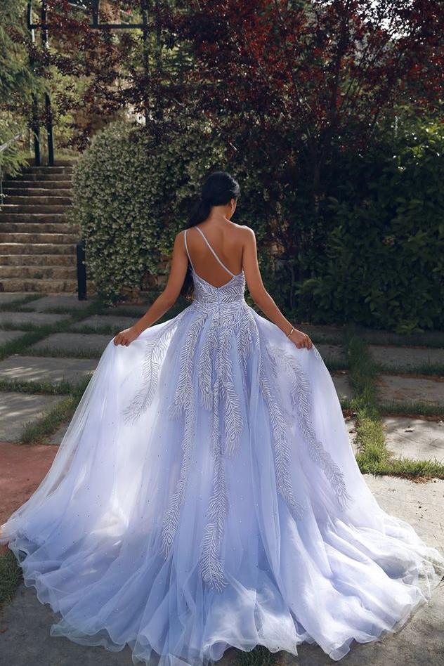 Gorgeous Tulle Sleeveless Appliques Prom Dresses Lilac Evening Gowns - Image 2