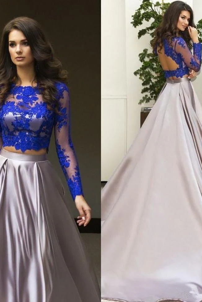 Gorgeous Two Piece Formal Dress Long Sleeves Lace Evening Dress - Image 3