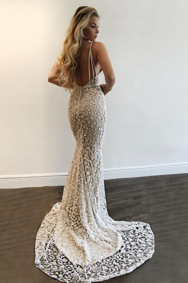 Gorgeous V-Neck Prom Party Gowns| Lace Mermaid Evening Gowns - Image 3