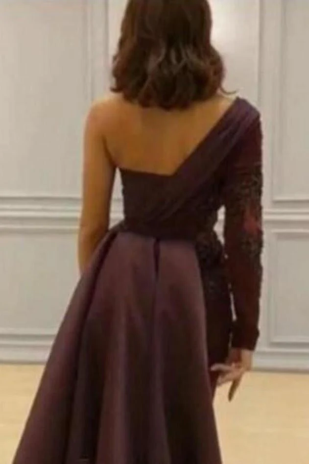 Graceful Asymmetric Splicing One Shoulder Appliques Spandex Satin Party Dresses Floor Length Open Back Evening Gowns With Waist Band - Image 2
