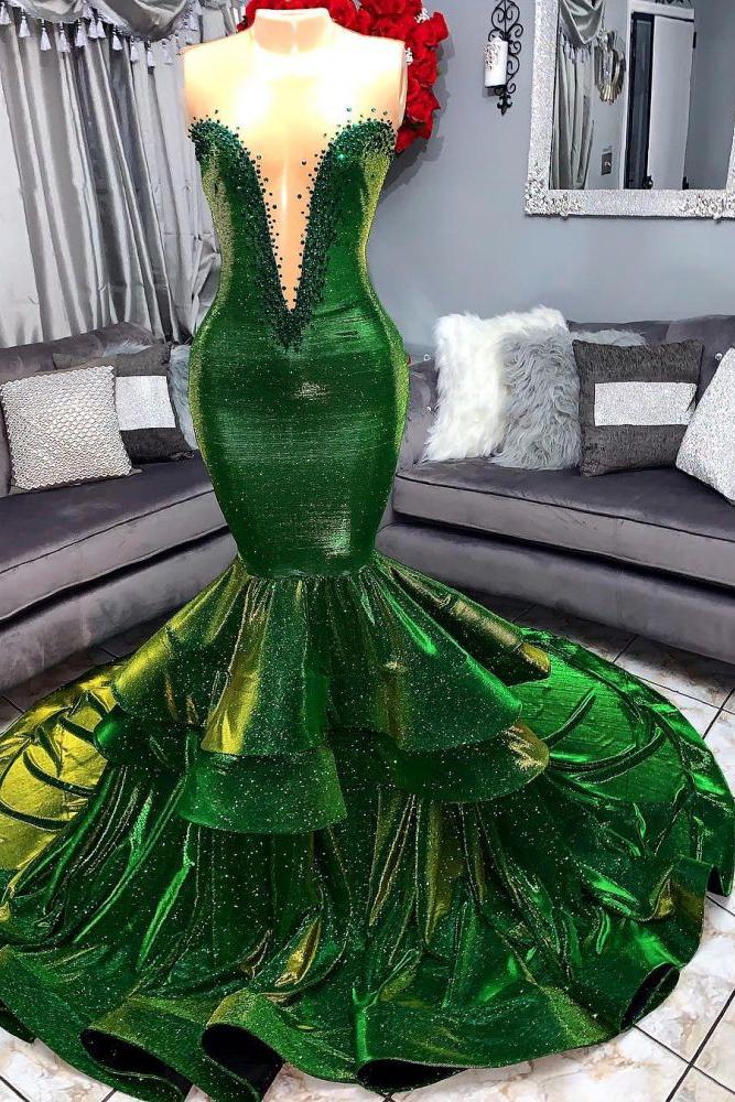Green Gorgeous Ruffles Mermaid Prom Dresses Chic Sweetheart Appliques Long Evening Dresses - Image 3