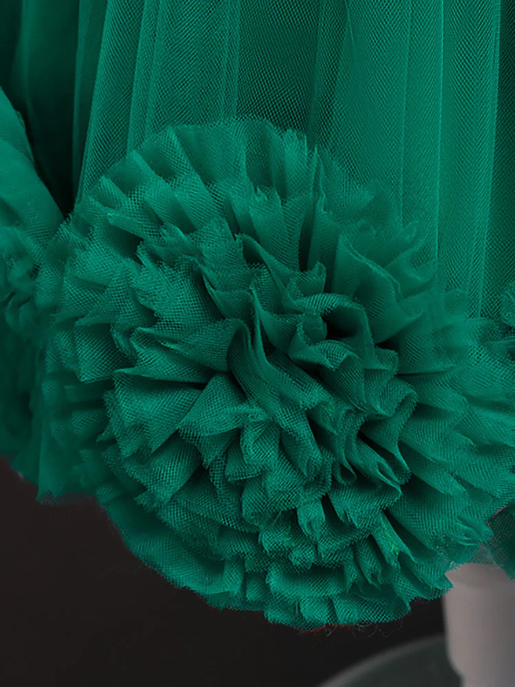 Green Jewel Neck Sleeveless Bows Tulle Cotton Sequined Kids Party Dresses - Image 6