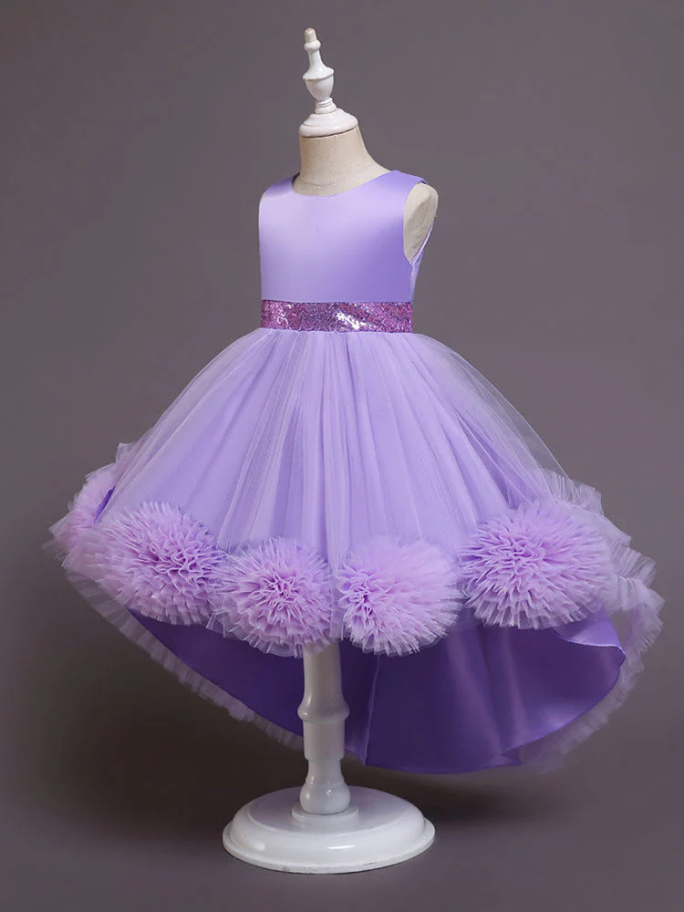 Green Jewel Neck Sleeveless Bows Tulle Cotton Sequined Kids Party Dresses - Image 7