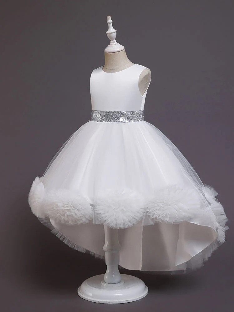 Green Jewel Neck Sleeveless Bows Tulle Cotton Sequined Kids Party Dresses - Image 8