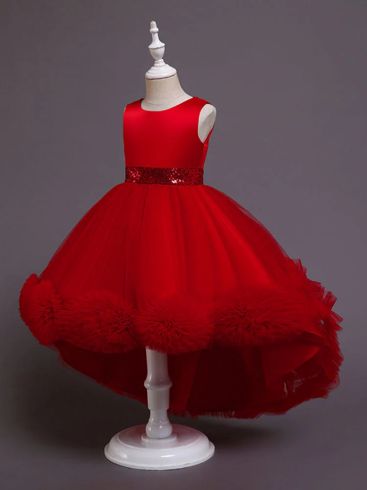 Green Jewel Neck Sleeveless Bows Tulle Cotton Sequined Kids Party Dresses - Image 9
