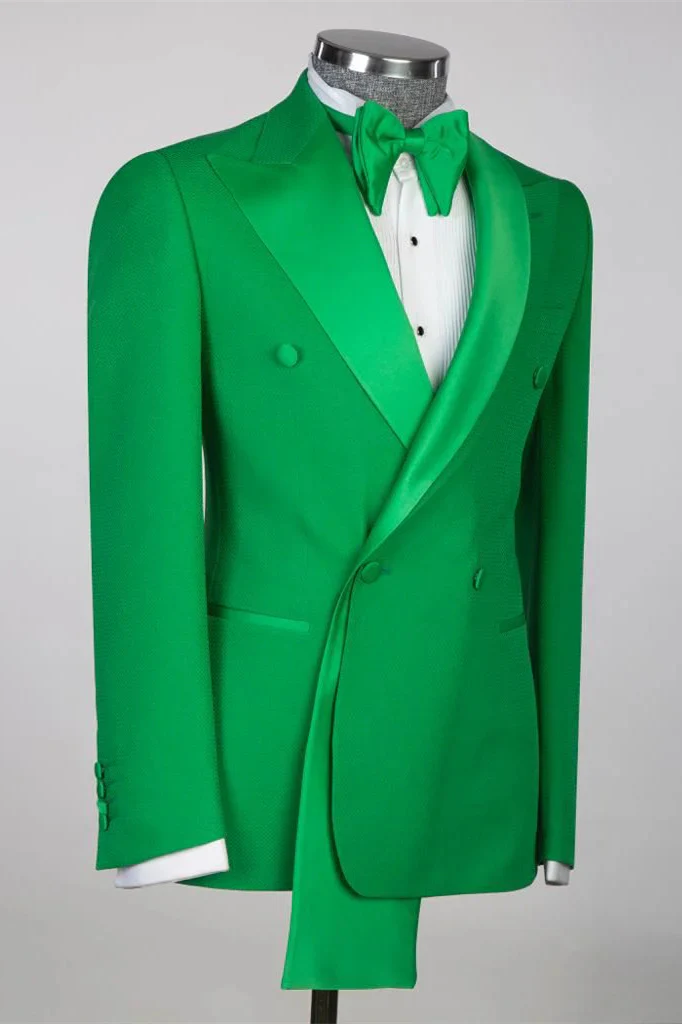Green Peaked Lapel Double-Breasted Prom Suit - Image 2