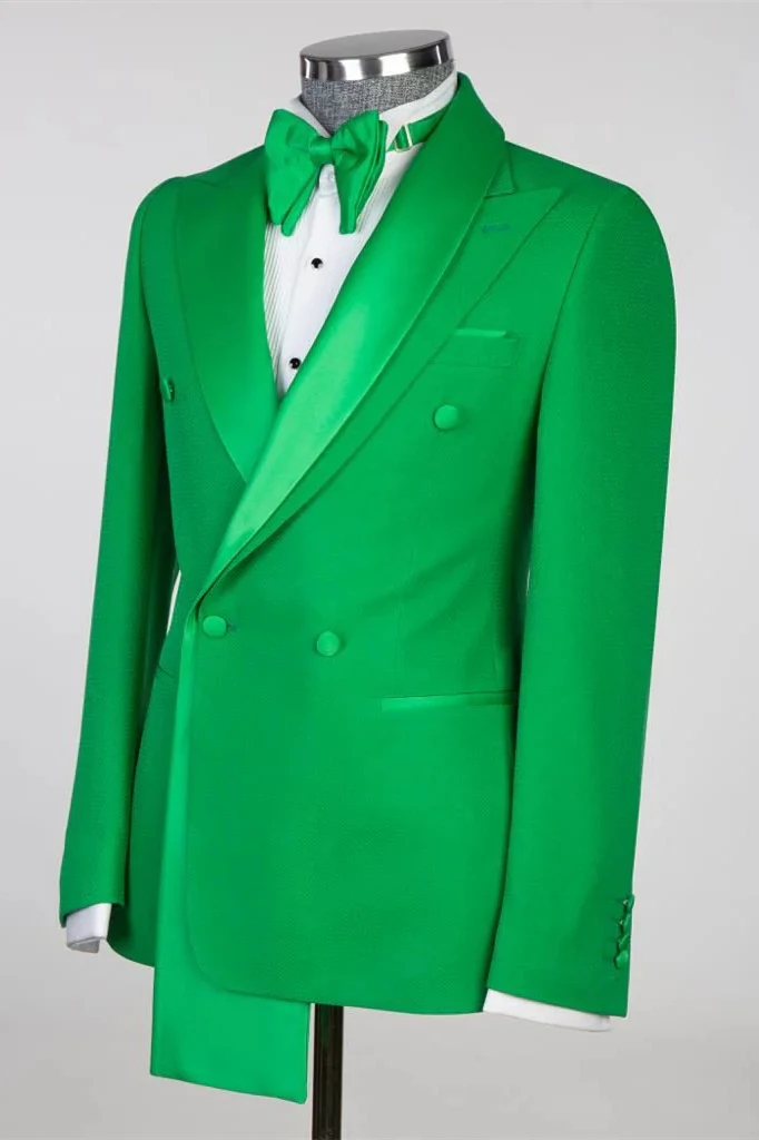 Green Peaked Lapel Double-Breasted Prom Suit - Image 3
