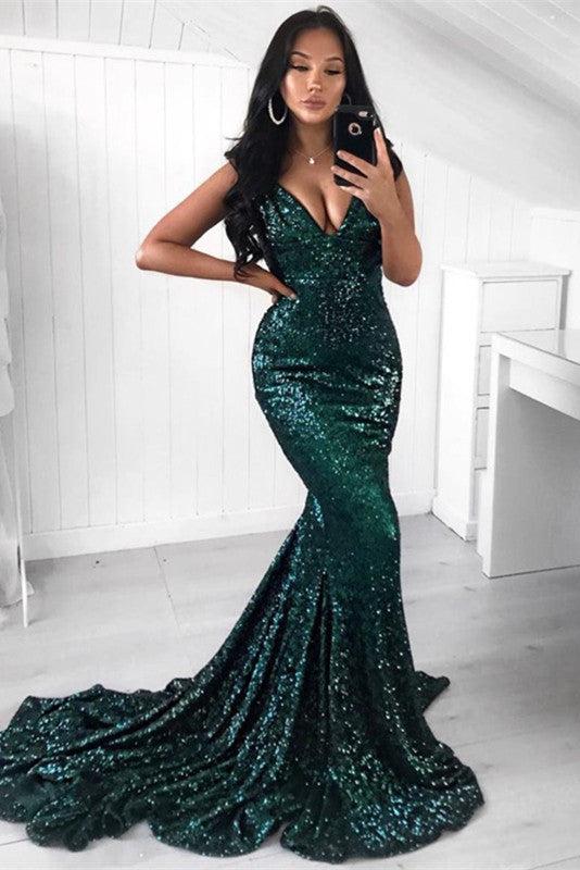 Green Sequins Prom Party Gowns| Mermaid Evening Party Dress - Image 2