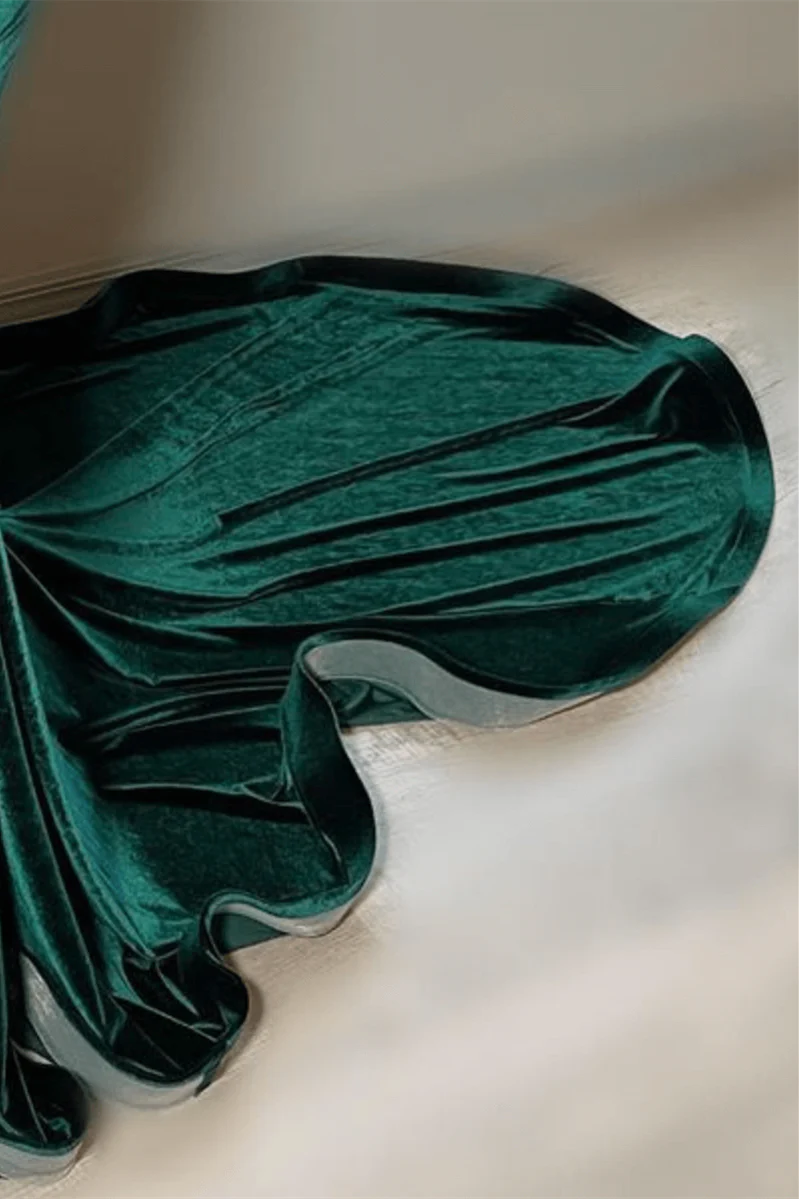 Green Velvet Mermaid Beadings Sheer Tulle Sexy Prom Dress - Image 4