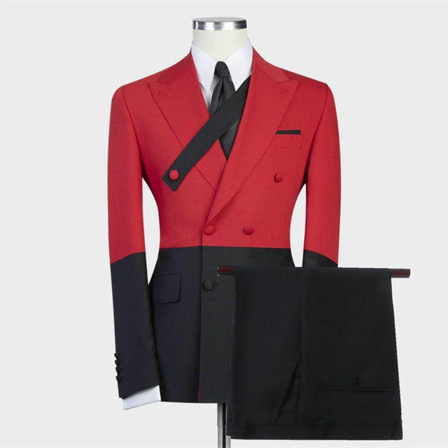 Modern Red Double Breasted Slim Fit Classic Men Suits for Prom - Image 2