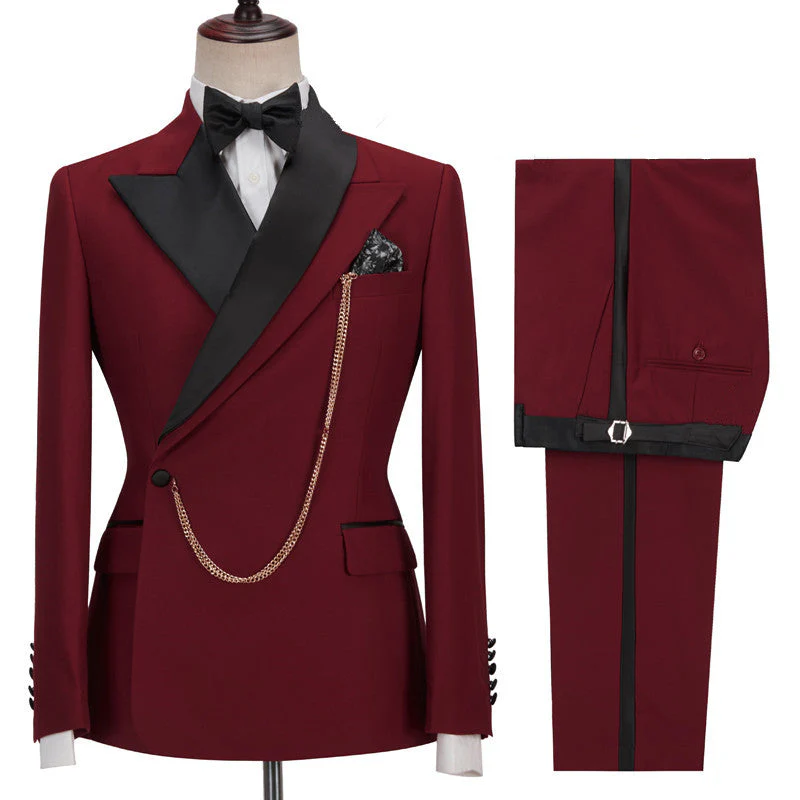 Red Peaked Lapel Slim Fit Designer Men Suits for Prom - Image 2