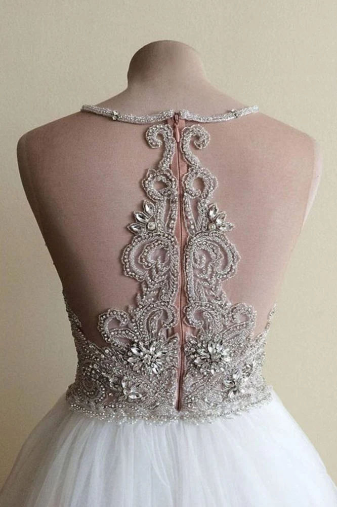Halter Illusion neck High split A line Tulle Princess Wedding Dress - Image 3