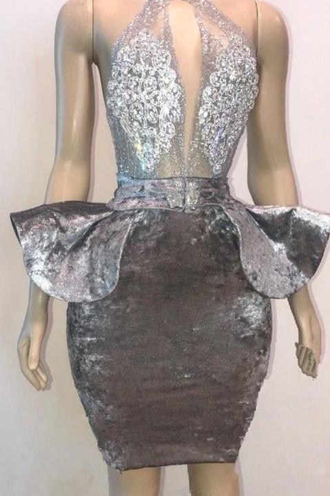 Halter Keyhole Neckline Appliques Short Prom Dresses - Image 2
