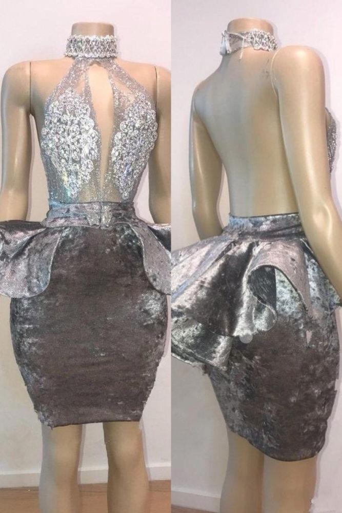 Halter Keyhole Neckline Appliques Short Prom Dresses - Image 3
