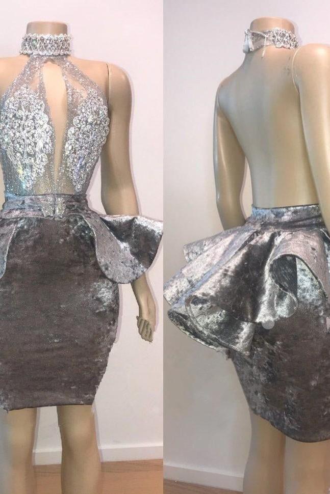 Halter Keyhole Neckline Appliques Short Prom Dresses - Image 4