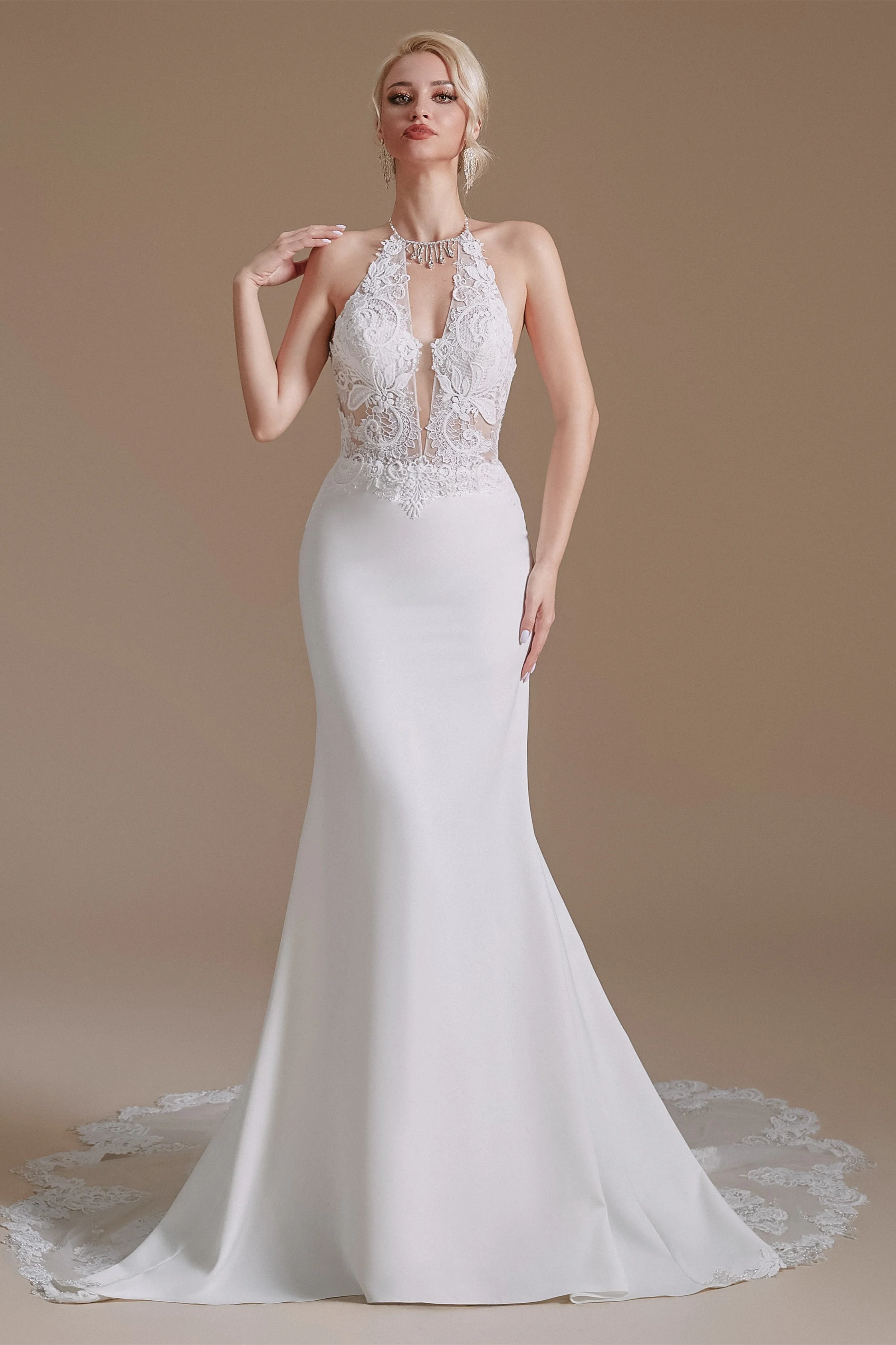 Halter Lace Applique Mermaid Wedding Dress | Ballbella Design - Image 3
