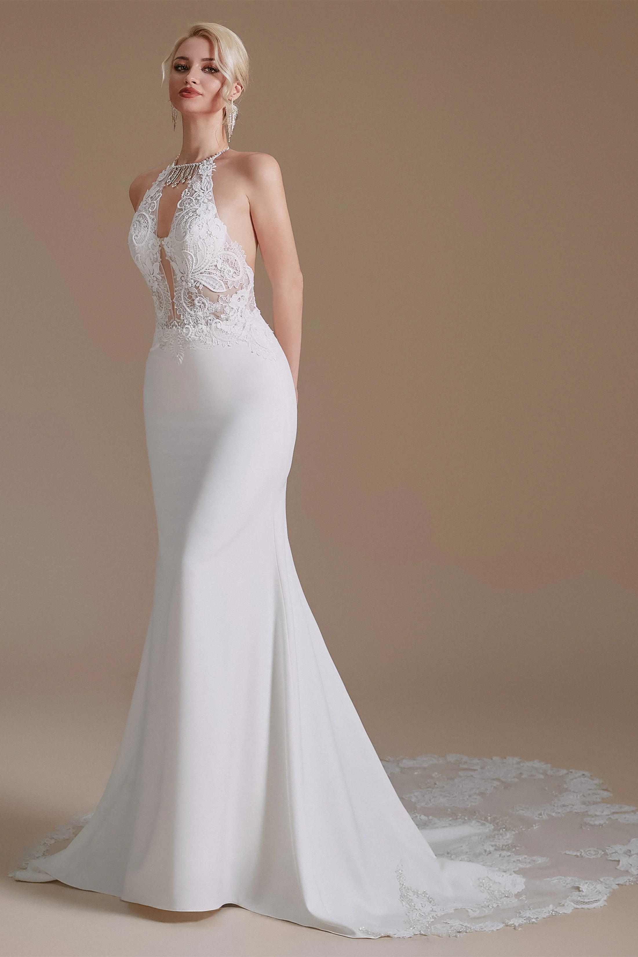 Halter Lace Applique Mermaid Wedding Dress | Ballbella Design - Image 4