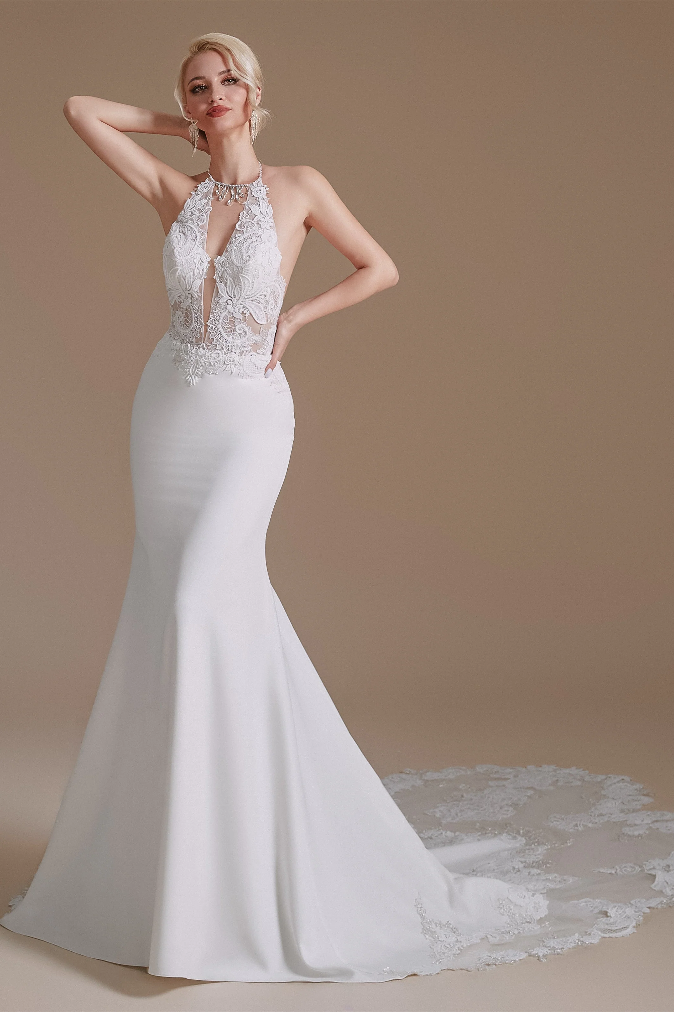 Halter Lace Applique Mermaid Wedding Dress | Ballbella Design - Image 5