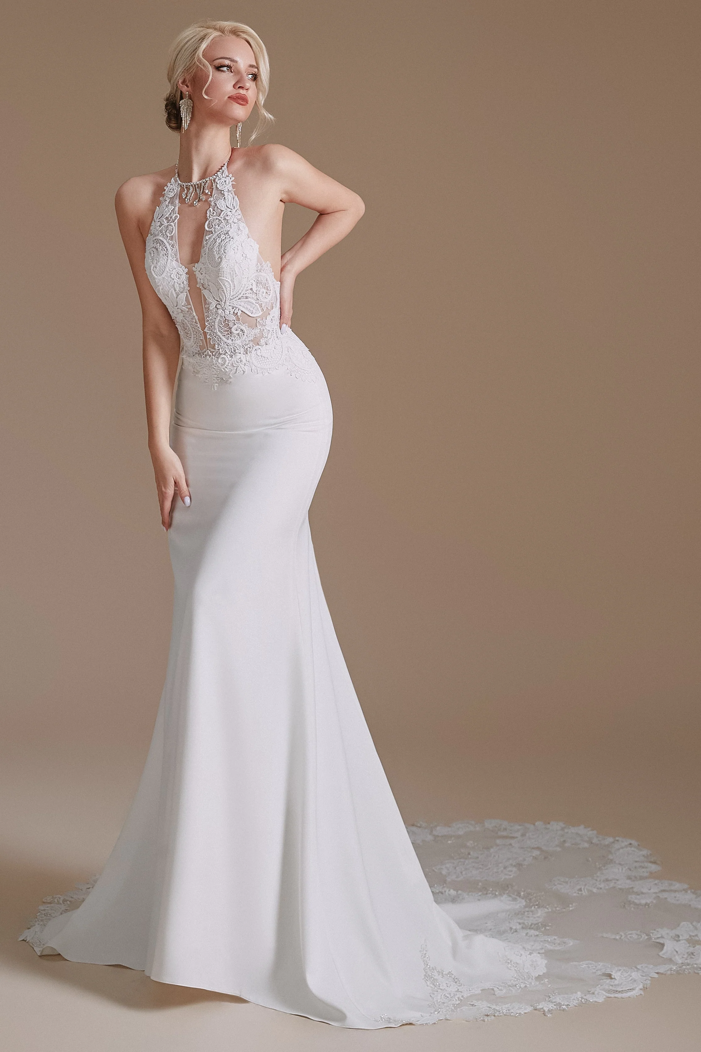 Halter Lace Applique Mermaid Wedding Dress | Ballbella Design - Image 6