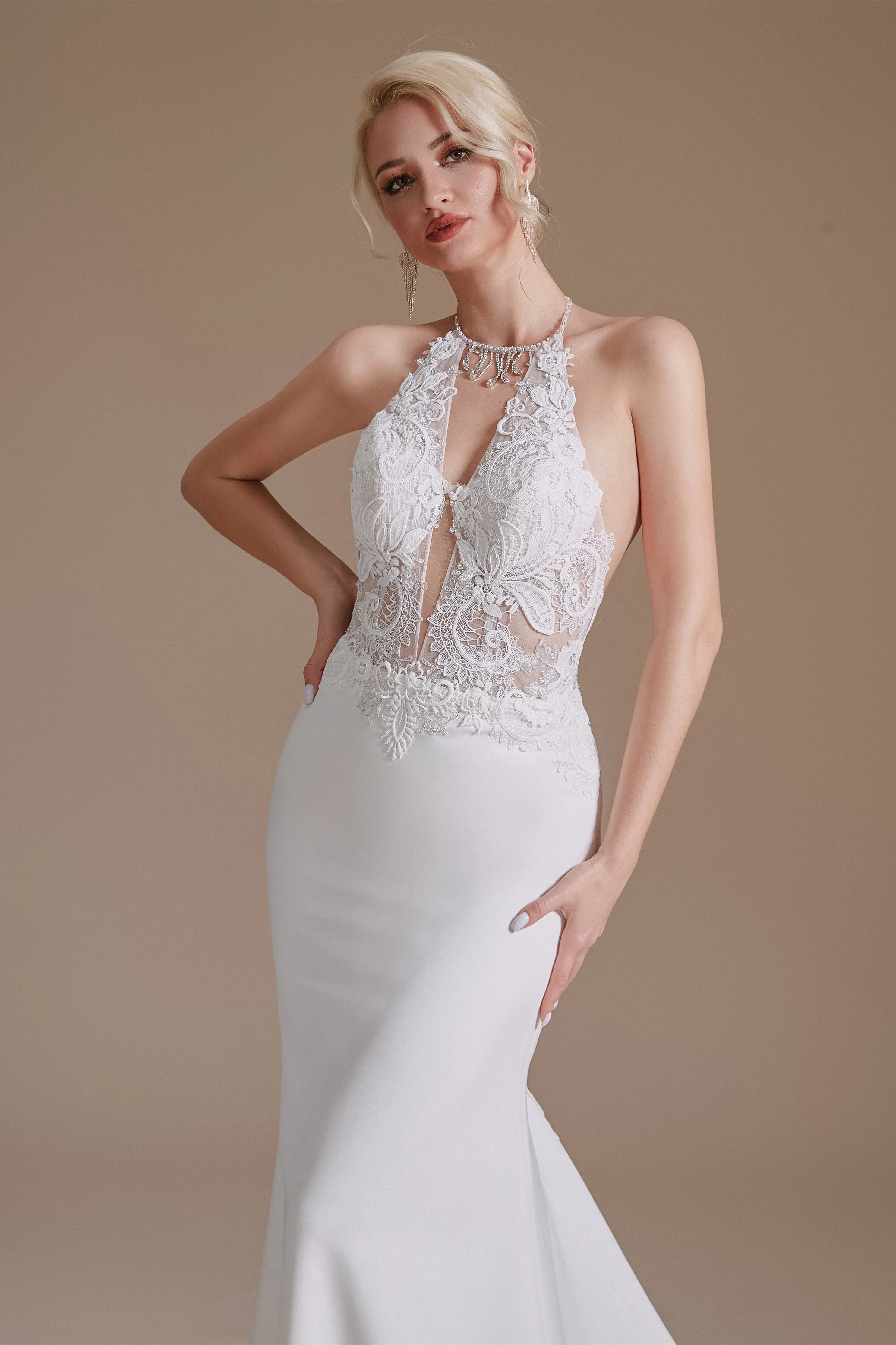Halter Lace Applique Mermaid Wedding Dress | Ballbella Design - Image 7