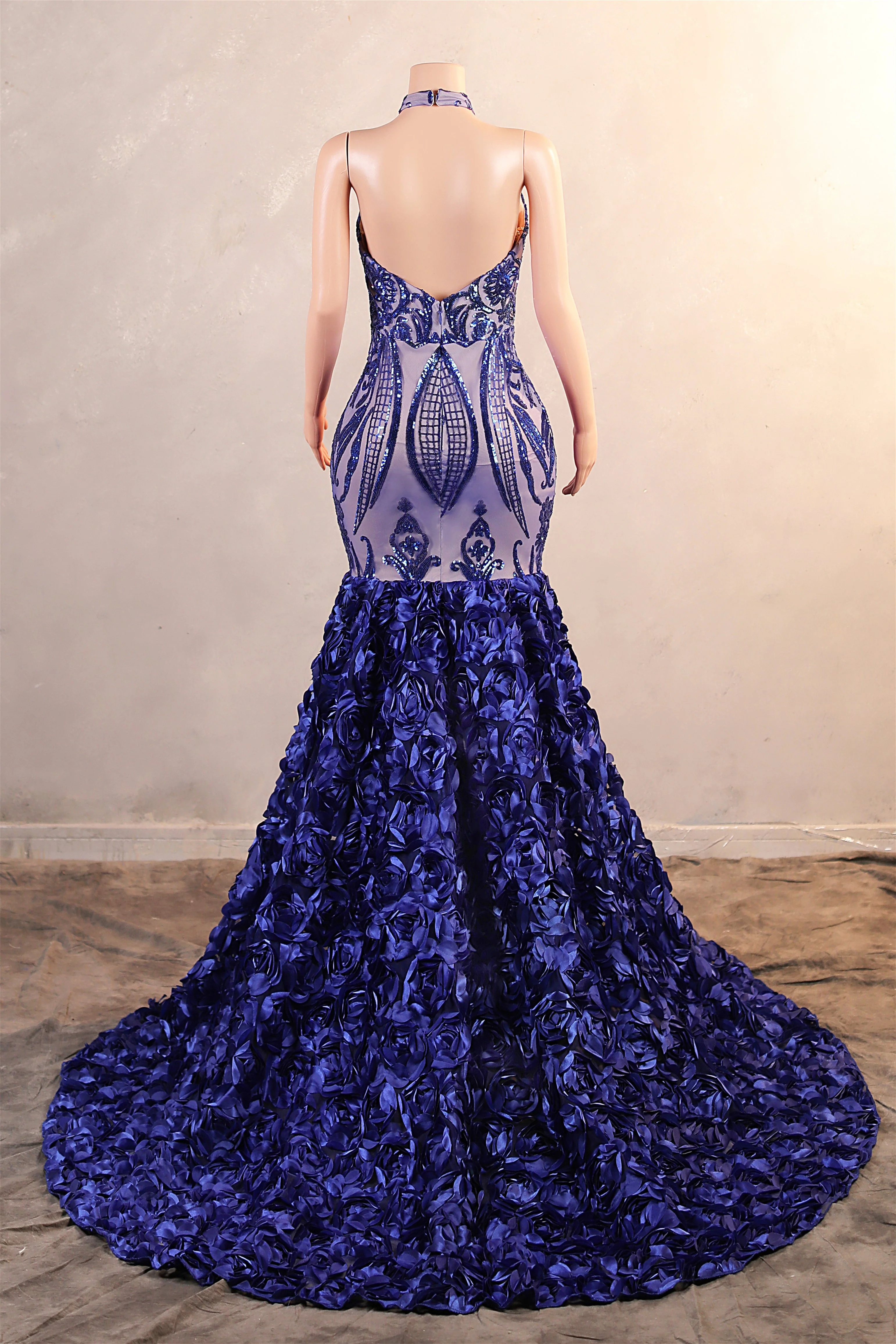 Halter Mermaid Sweep Train Backless Sleeveless Beading Evening Dress - Image 2