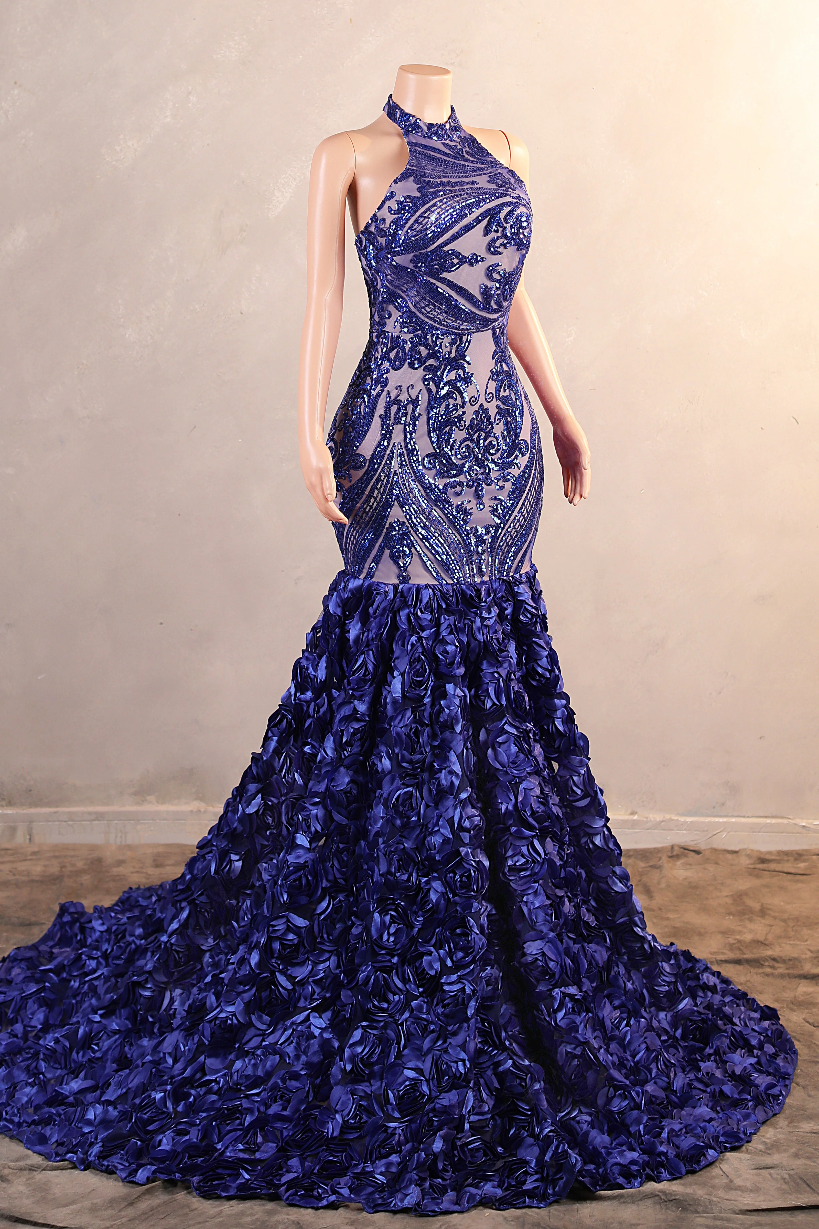 Halter Mermaid Sweep Train Backless Sleeveless Beading Evening Dress - Image 3