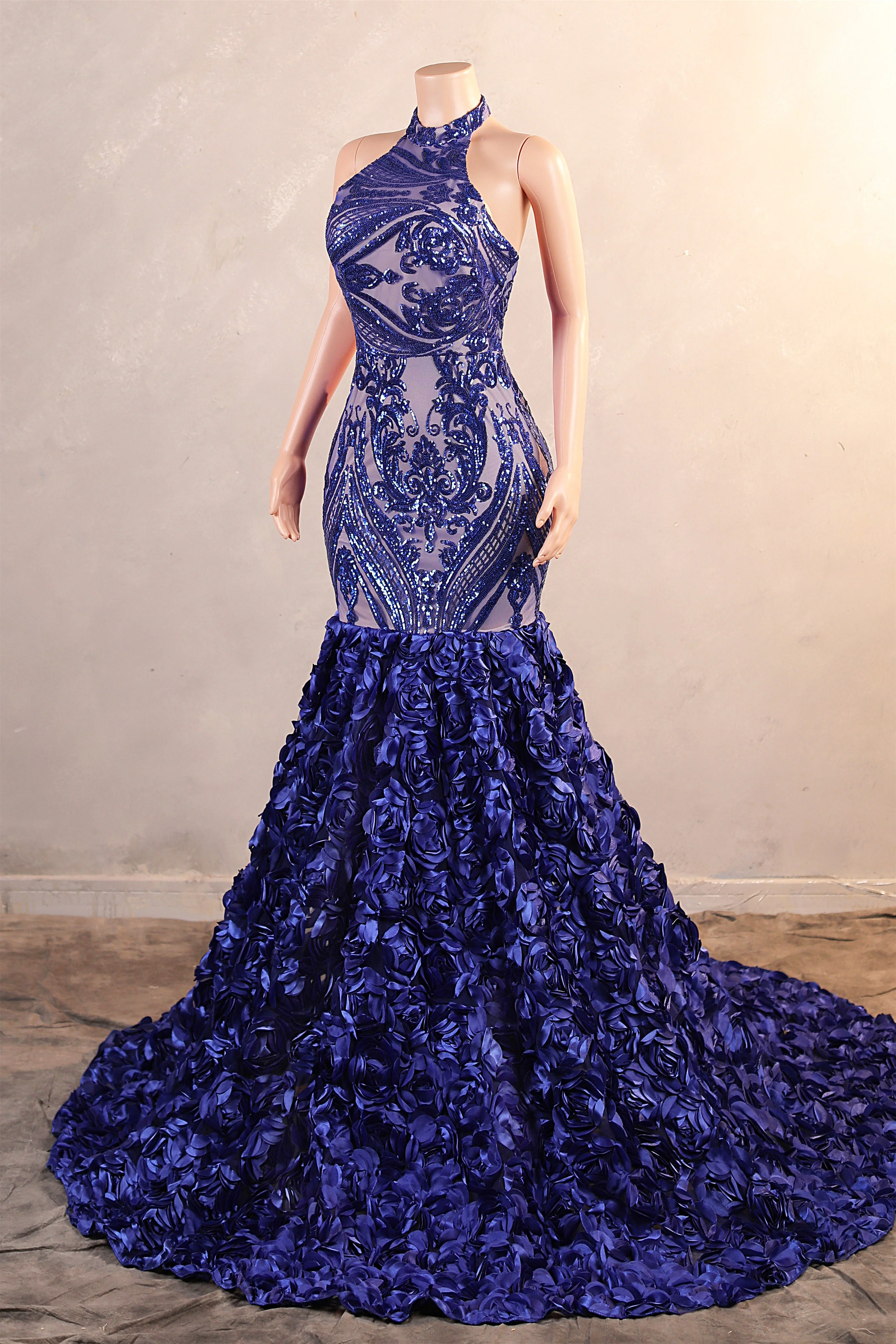 Halter Mermaid Sweep Train Backless Sleeveless Beading Evening Dress - Image 4