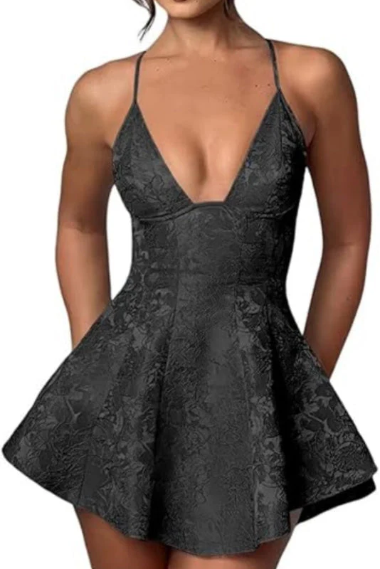 Halter Satin Mini Homecoming Dress Ruffle Floral Jacquard Short Party Dress for Girls - Image 4